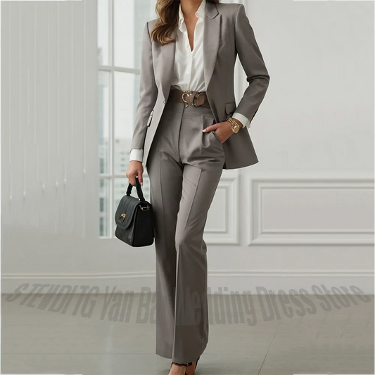 Women's 2 Piece Business Suit Set Peaked Lapel Single Button Blazer Pants Elegant Formal Office Work Outfits Modern Style