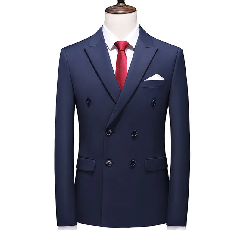 Men's Double Breasted Blazer – Slim Fit Solid Color Formal Jacket for Weddings & Office