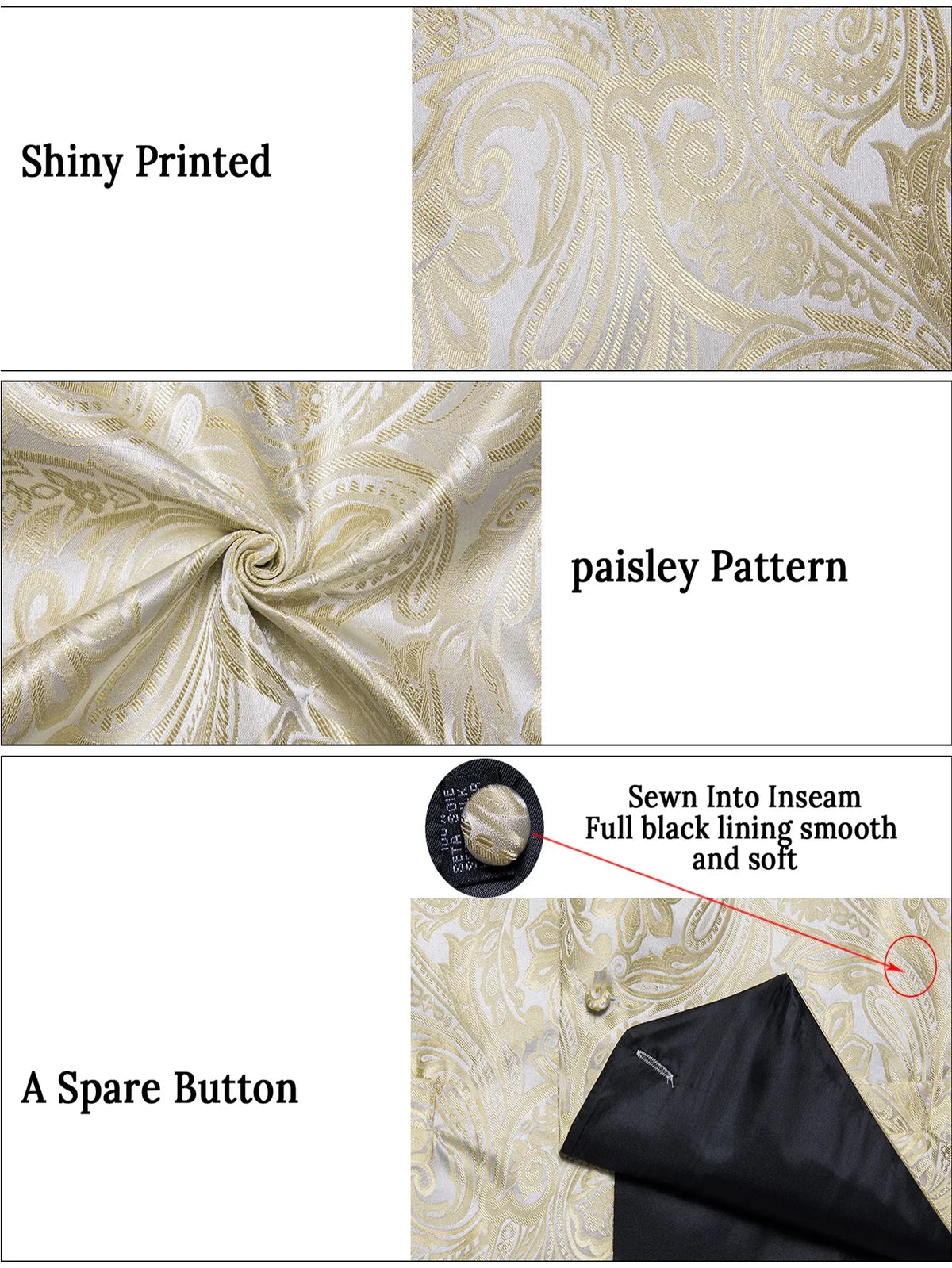 Men's Suit Vest & Tie Set – Champagne Golden Paisley Formal Waistcoat for Weddings & Business Events