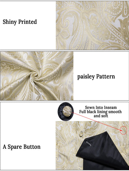 Men's Suit Vest & Tie Set – Champagne Golden Paisley Formal Waistcoat for Weddings & Business Events
