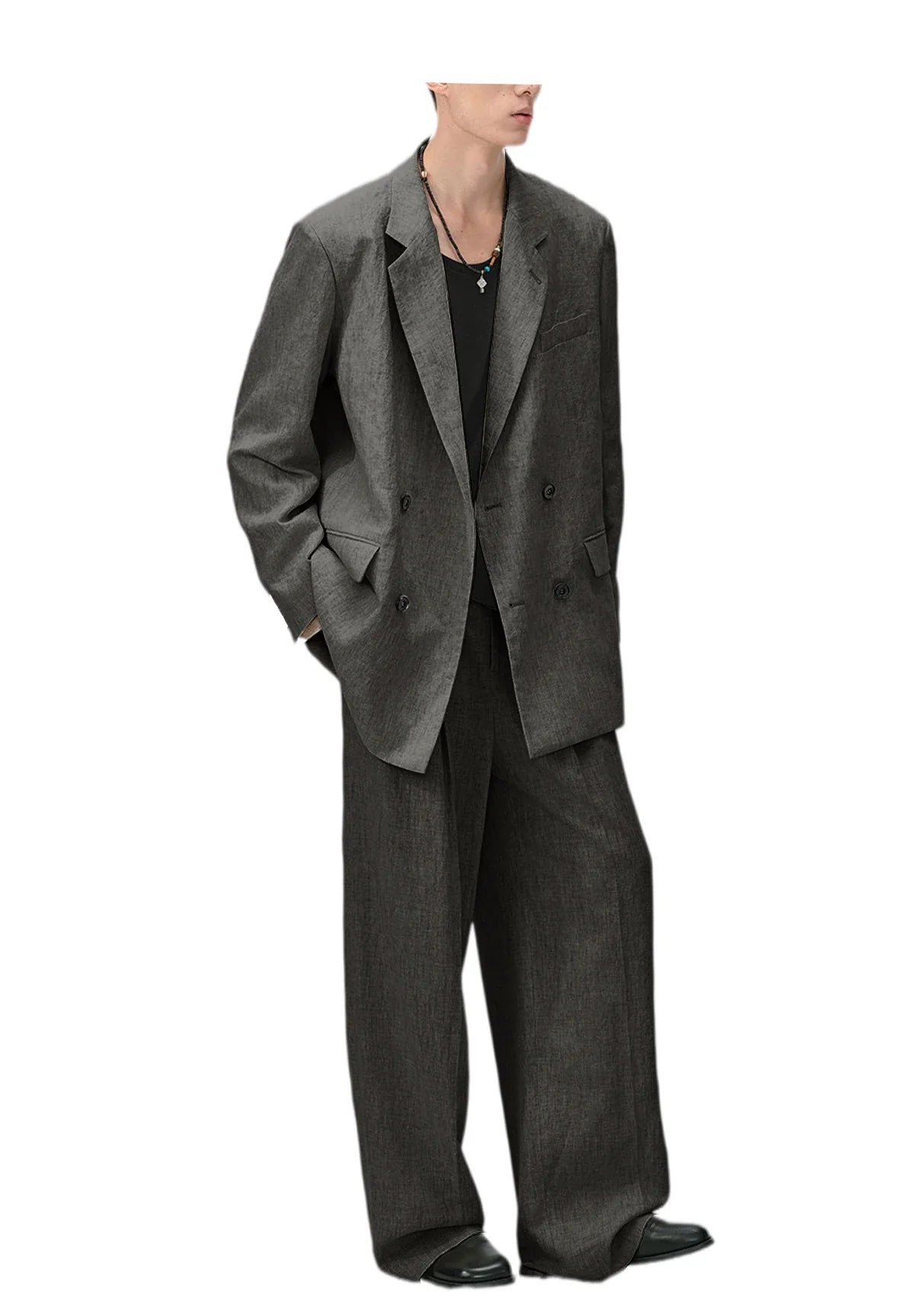 Men's Linen Double Breasted Suit – Slim Fit 2-Piece Blazer & Straight Leg Pants for Summer Weddings & Business