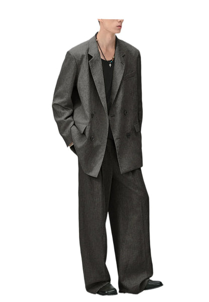 Men's Linen Double Breasted Suit – Slim Fit 2-Piece Blazer & Straight Leg Pants for Summer Weddings & Business