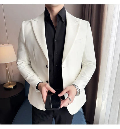 High-end Shiny Business Casual Suit Jacket Men British Style Slim Fit Office Work Men Blazers Wedding Groom Dress Coats 2025