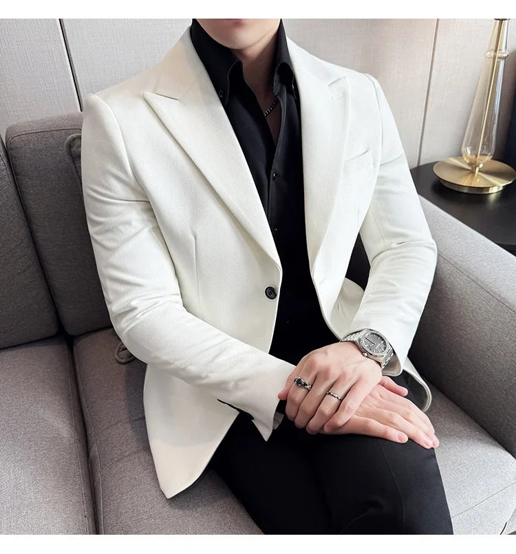 High-end Shiny Business Casual Suit Jacket Men British Style Slim Fit Office Work Men Blazers Wedding Groom Dress Coats 2025