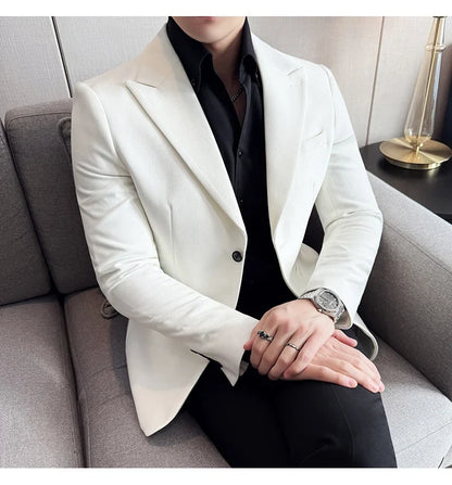 High-end Shiny Business Casual Suit Jacket Men British Style Slim Fit Office Work Men Blazers Wedding Groom Dress Coats 2025