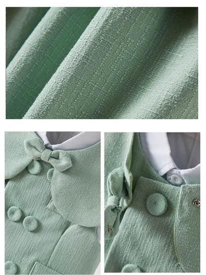 6Pcs Toddler Baby Boy Suit Light Green Waistcoat Shorts Bow Shawl Hat Kids Gentleman Outfit For Birthday Wedding Photo Shoot