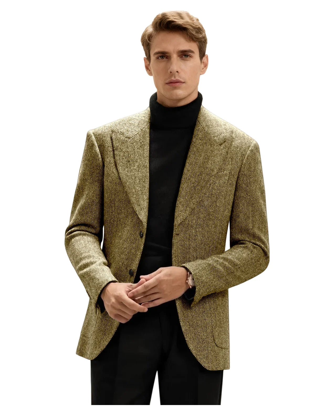 Classic Italian Men's Suit Jacket, Single Breasted, Autumn Winter Retro Warm Suit Men Herringbone Business Casual Men's Clothing