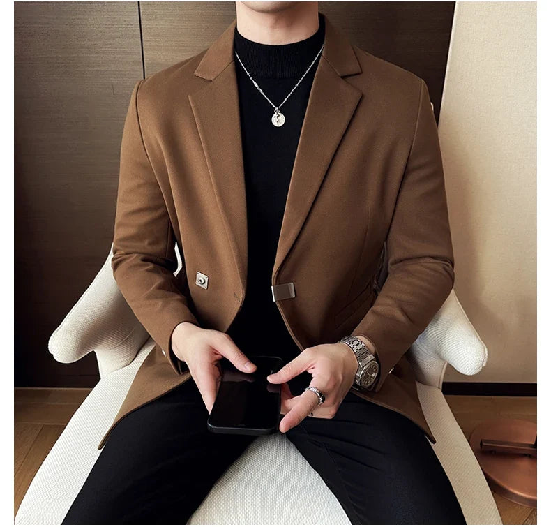 2024 Autumn Winter Men Blazers British Style Woolen Suit Jacket for Men's Business Casual Blazers Wedding Froom Dress Caots
