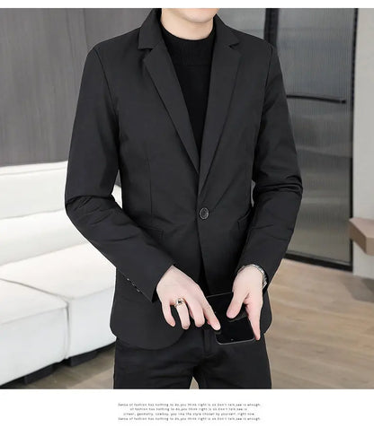 Blazer Men's Business Gentleman Wedding Fashion Best Man Solid Color Slim Fit Casual Mink Velvet with Cotton Thickened Blazer