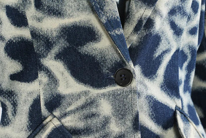 2026 Spring Autumn New Women's Blazer Tie-dye Single Button Pockets Waist Cinching Elegant Coats Retro Denim Jacket HK18495