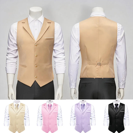 Men's Vest Single Lapel Double Breasted Slim Fit Formal Waistcoat with Accessories