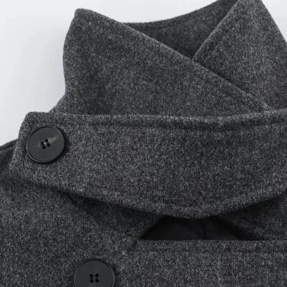 Women Blazer Coat Elegant Chic Dark Style Design Double Breasted Sashes Patchwork Solid Color Loose Woolen Overcoat HK27262