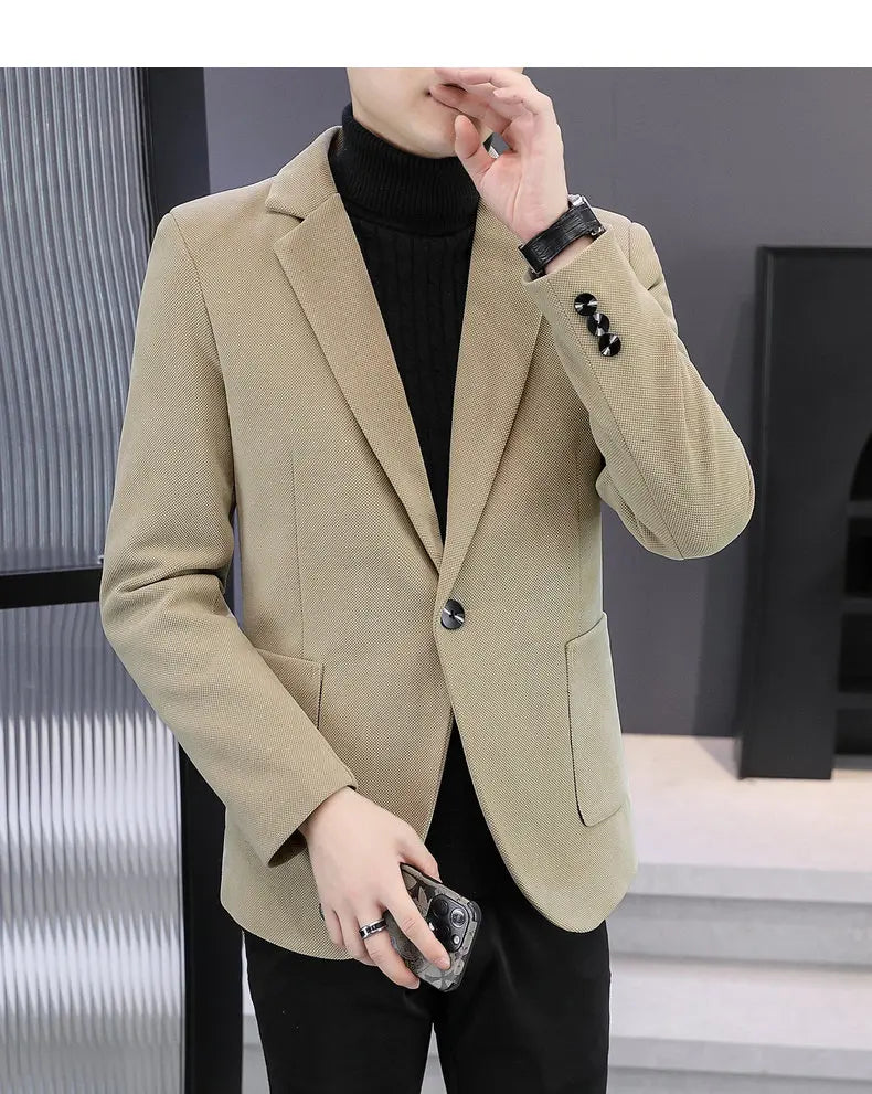 Blazer Men Fashionable Outdoor Wedding Versatile Slimming and Casual Korean Version Golden Mink Velvet Velvet and Cotton Blazer