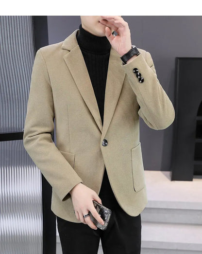 Blazer Men Fashionable Outdoor Wedding Versatile Slimming and Casual Korean Version Golden Mink Velvet Velvet and Cotton Blazer
