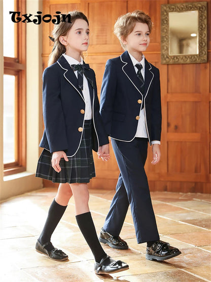 Newest School Uniform 4 Pieces For Boys And Girls 110-180cm Formal Elegant Kids Suit Set Choir Performance Wear In Stocks