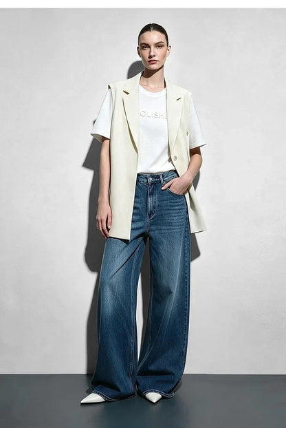 Women Lapel Collar Vest Jacket Loose Long Draped Construction Minimalist Commuter Coats Woman Autumn Outfit 2026 12623085