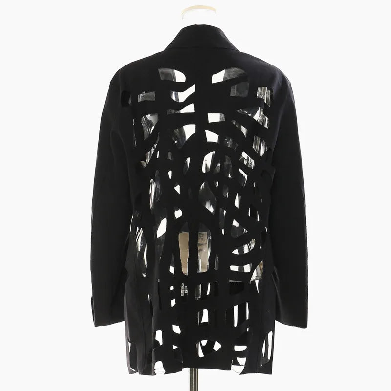 Women Chic Blazer Hollow Out Niche Design Single Button Notched Collar High-end Jacket Fashion Coat New Spring 2026 HK19476