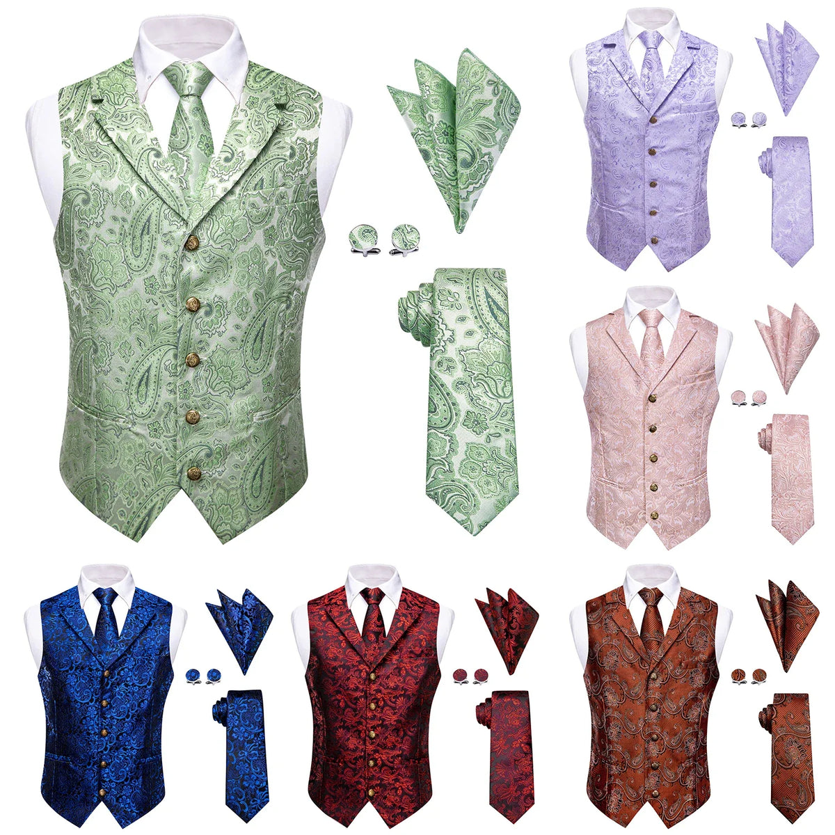 Men's Vest 4-Piece Matching Set with Paisley Lapel for Prom and Banquet Occasions