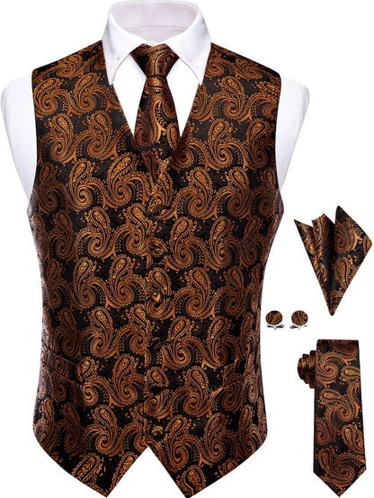 Men's Vest and Tie Set – Paisley Floral Waistcoat with Necktie for Weddings and Business Occasions