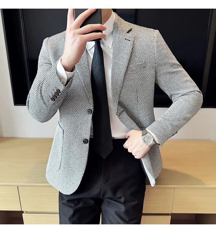 New Lmitation Linen Woven Slim Fit Suit Jacket Men Fashion Casual Business Blazers Wedding Social Party Dress Coats 4XL-M