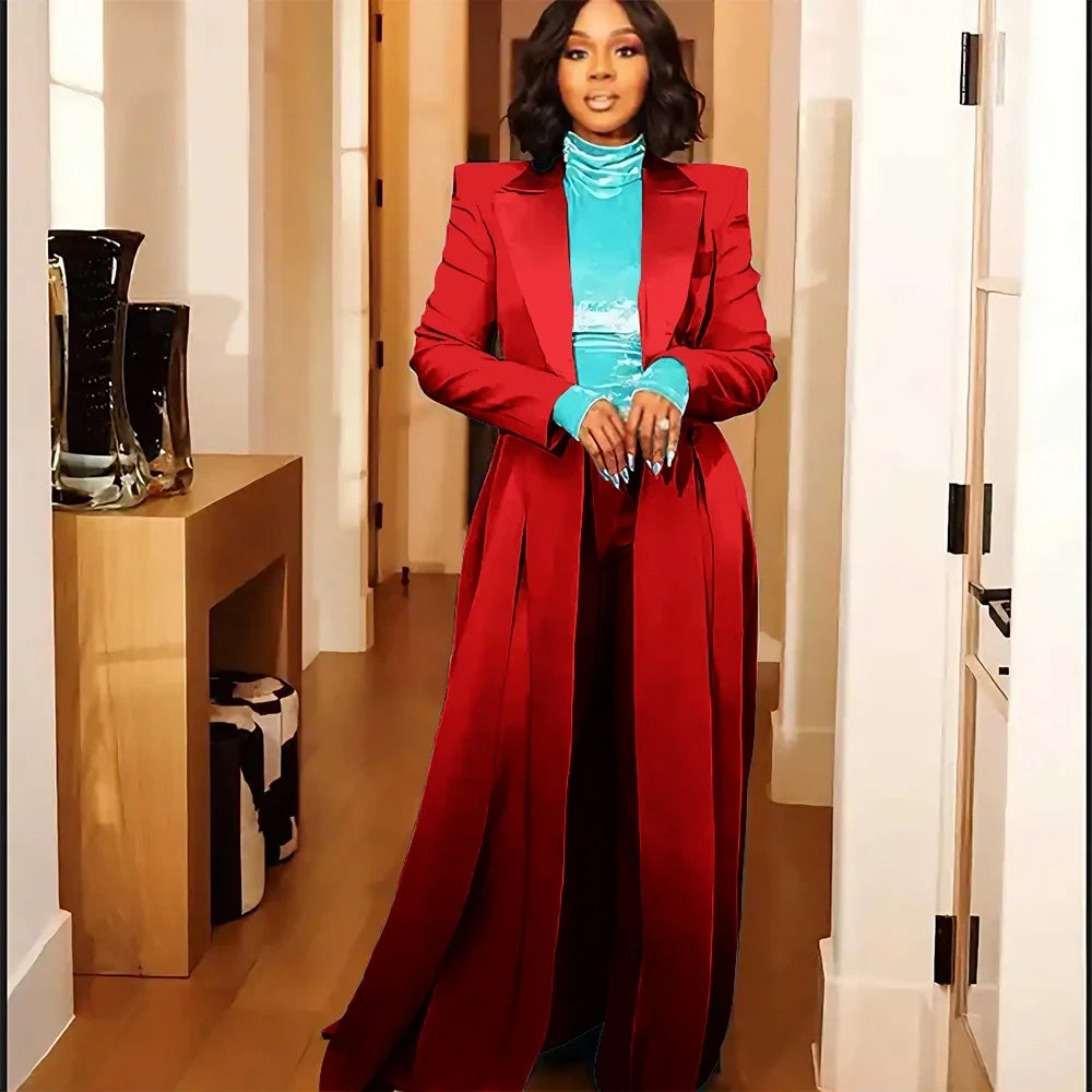 Sexy 2 Pieces Women's Suits Coat Three Breasted Slit Long Jacket Floor Length Overcoat Customized Simple Party Daily Outerwears