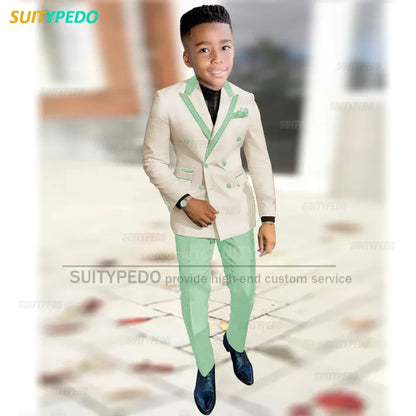 Fashion Suit For Boys Evening Dinner Tailor-made High Quality Outfits Fashion Children Double Breasted Blazer Pants Two Pieces