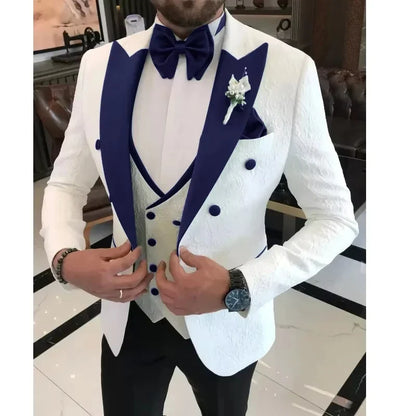 3 Pieces Peak Lapel Wedding Suits for Men Single Breasted Jacquard Jacket with Vest Pant Groom Tuxedo Male Fashion Men Suits