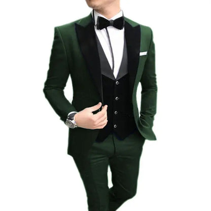 Blue Men's Wedding Suit Slim Fit 3-Piece Peak Lapel Jacket Vest Pants Set Best Man Groomsmen Formal Business Wear Men Clothes