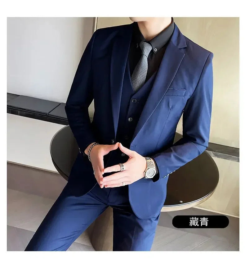 Suit (Blazer + Vest + Pants) Men's Smart Casual Business Formal Korean Style Banquet Suit