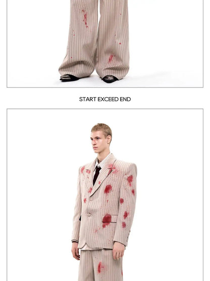 Ink Ejection Tie-dyed Pattern Stripe Printed Shoulder Pad Blazer Coat Men 2025 New Original Luxury Handsome Jacket JY4551