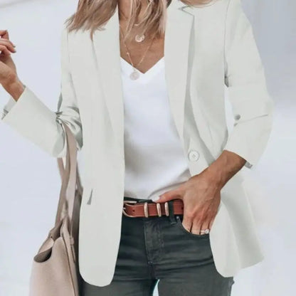 Fall 2024 Women's Casual Long Sleeve Button-Up Collar Pocket Single-Breasted Office West Suit Polyester Blend Fashion Style