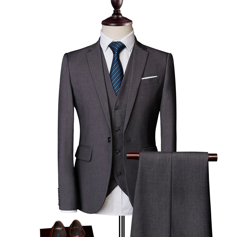 Men's Three-Piece Suit – Slim Fit Wedding & Business Formal Suit with Vest and Trousers
