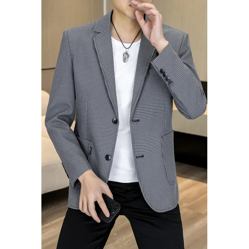 Men's Smart Casual Blazer Single Breasted Slim Fit Solid Color Spring Autumn Jacket