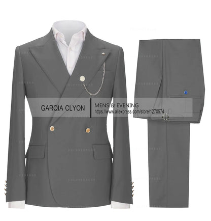 Lapel Men's Suits Slim Fit 2 Pieces  Tuxedo Casual Business Single Breasted One Button  Groomsmen For Wedding（Blazer+Pants)