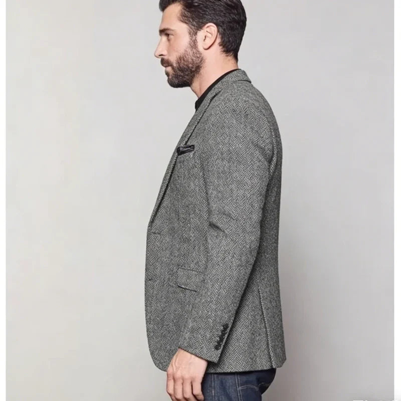 Men's Herringbone Suit Jacket – Single Breasted Slim Fit Blazer for Business & Formal Wear