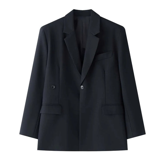 2026 Winter Fashion Slanted Front Back Slit Blazer Women Loose Stylish Suit Jacket Black