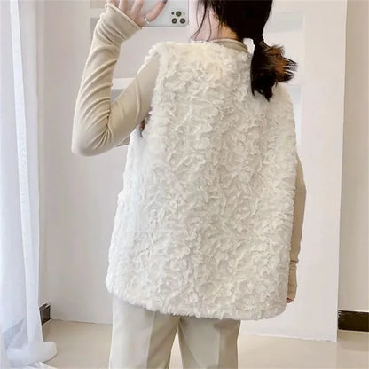 Lady Fashion Vest Outerwear Autumn Winter Female Imitation lamb Wool Waistcoat Coat Korean Women Rabbit 's Hair Sleeveless