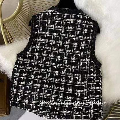 Spring Autumn Women's Vest New Plaid Single-breasted Sleeveless Small Fragrance Jacket Female Waistcoat Outerwear Chaleco Mujer