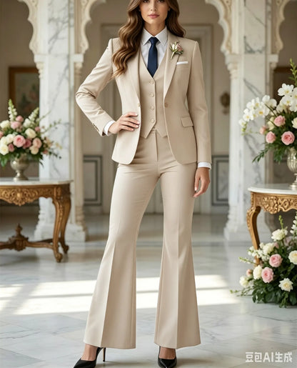 Navy Blue 3 Piece Suit Women Trauanzug Damen Costume Femme Bleu Tuxedo Flared Pantsuit 70s Retro Vintage Bridal