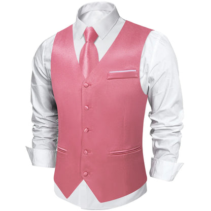 Men's Satin Suit Vest Set with Tie Handkerchief and Cufflinks for Wedding and Prom