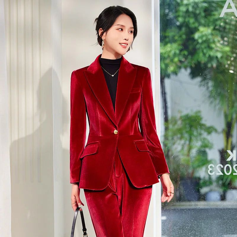High-end Velvet Suit for Women2024Autumn Winter New High-end Professional Fashionable Elegant Capable Suit