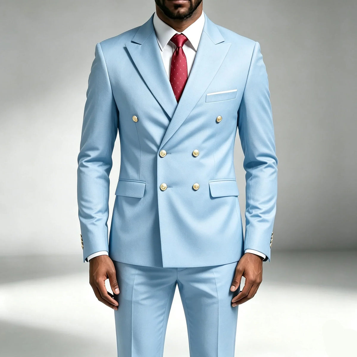 Mode Nouveau Homme Loisirs Boutique Affaires Banquet Couleur Unie Mariage Double Boutonnage Slim Fit Costume Blazers Veste Pantalon