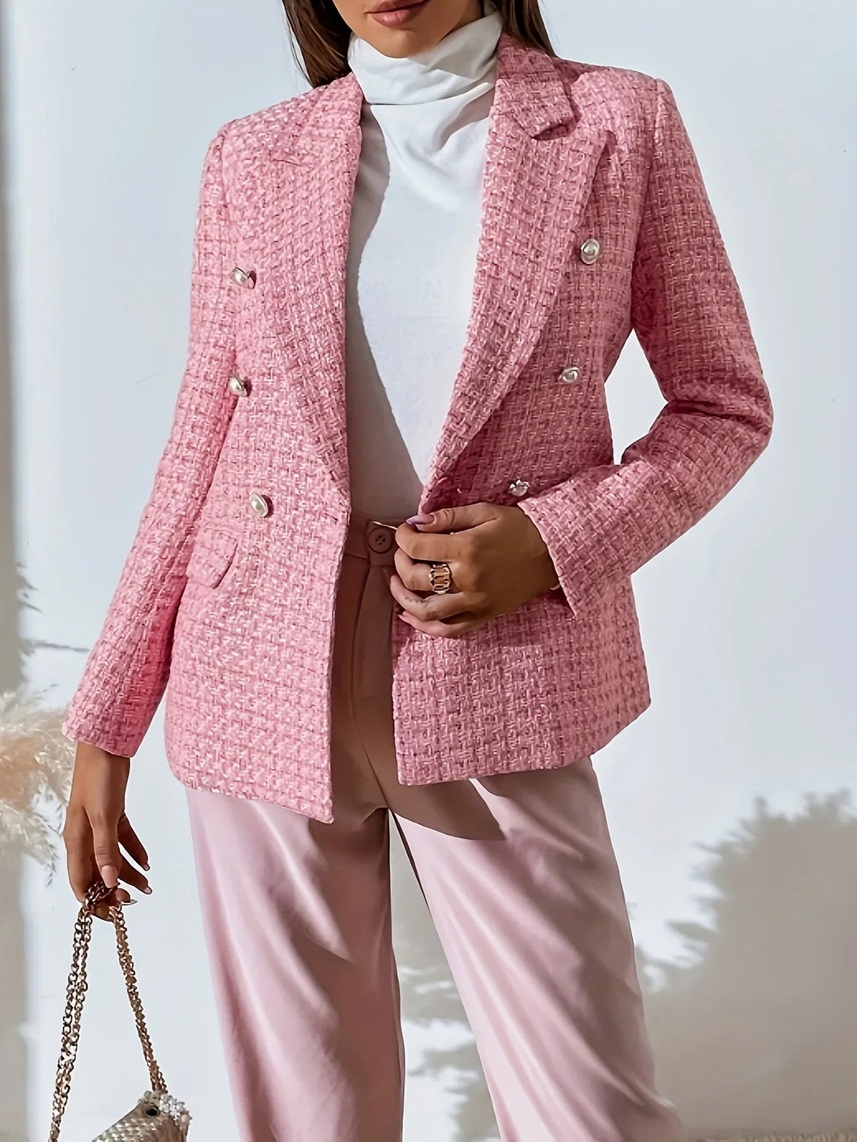 New Plaid Print Double-Breasted Suit Jacket Workwear Stylish Checkered Patterned Formal Outerwear for Professional Settings