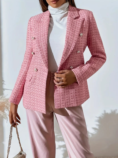 New Plaid Print Double-Breasted Suit Jacket Workwear Stylish Checkered Patterned Formal Outerwear for Professional Settings