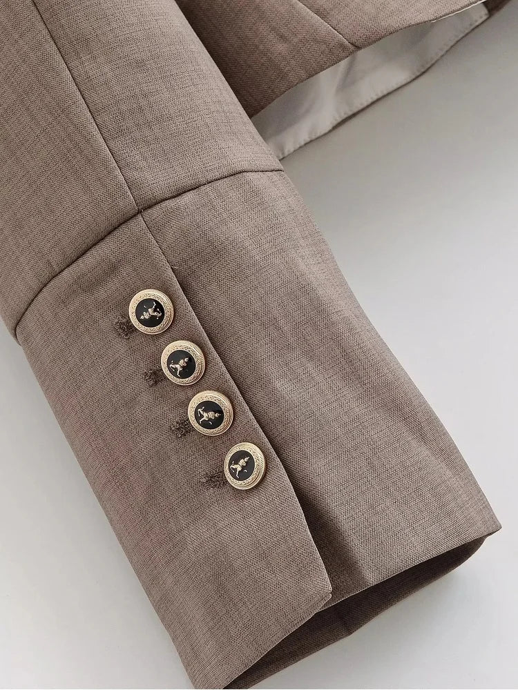 Elegant Women Cropped Blazer Jacket Double Breasted Button Slim Fit Short Suit Coat Office Lady Chic Tailored Blazer Top