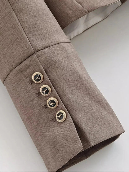 Elegant Women Cropped Blazer Jacket Double Breasted Button Slim Fit Short Suit Coat Office Lady Chic Tailored Blazer Top