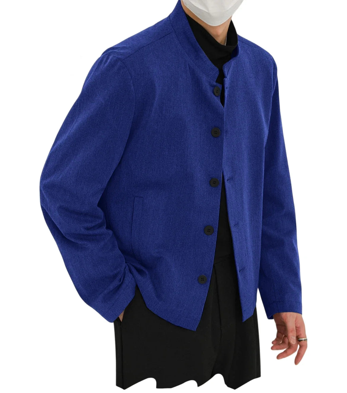 Men's Linen Blazer Stand Collar Slim Fit Suit Jacket Lightweight Breathable Soft Business Casual Daily Sport Coat for Spring
