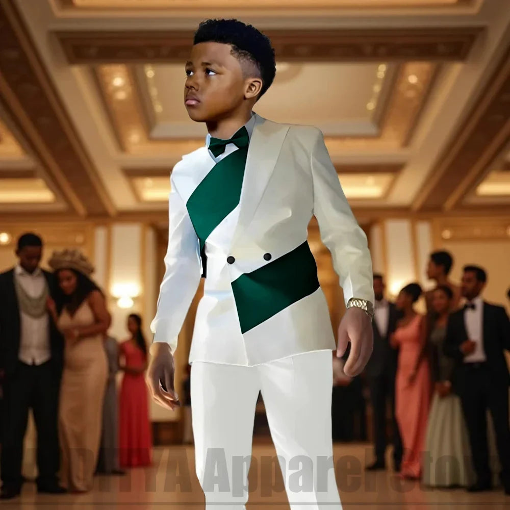 Boys Color Block 2 Piece Suit Set Double Breasted Blazer with Pants Formal Wedding Party Prom Attire Stylish Children's Suit