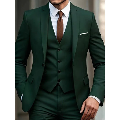 Men's 3-Piece Suit Set, Fashion Japanese & Korean Style Slim Fit Blazer with Vest & Pants, Casual Business Banquet Formal Wear