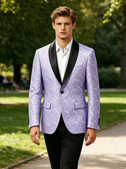 Men's Tuxedo Blazer Paisley Jacquard Shawl Lapel Single Button Slim Fit Jacket for Wedding Party Prom
